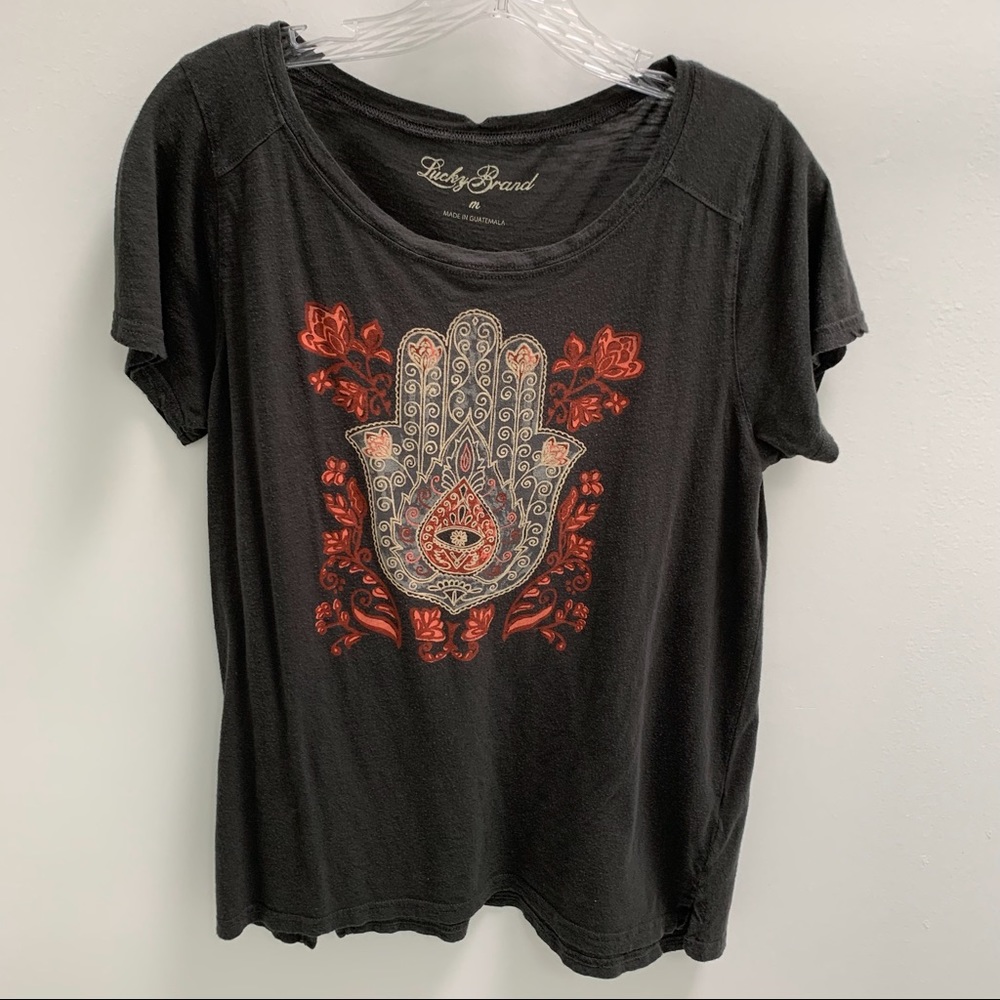 Lucky Brand, Namaste T-Shirt, Gray/Red, M